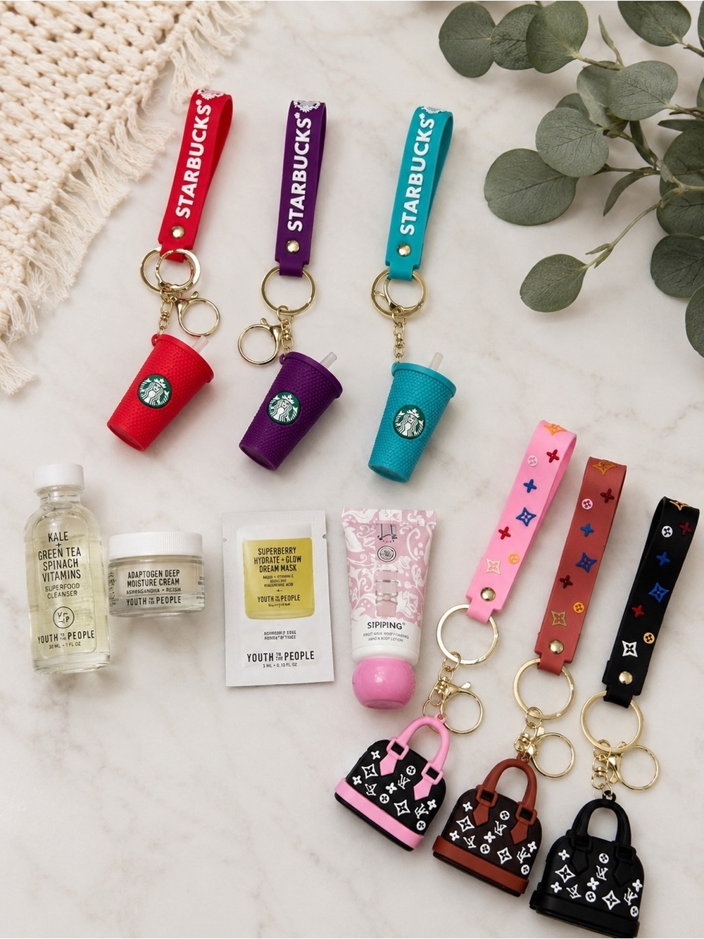 Starbucks Cup Keychains + Beauty Minis & Purse Charm Bundle - Picture 1 of 1